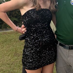 Black Sequin Strapless Mini Dress
